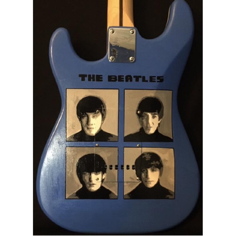 The Beatles Guitar Hard Days Night Hand Painted Fender Guitar by Bill Schuler