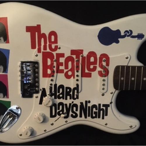 The Beatles Guitar Hard Days Night Hand Painted Fender Guitar by Bill Schuler