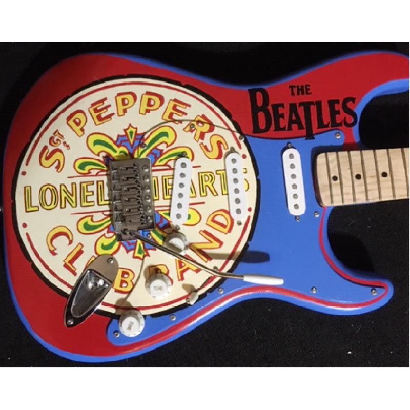The Beatles Guitar SGT Peppers Lonely Hearts Club Band Hand Painted Fender Guitar by Bill Schuler