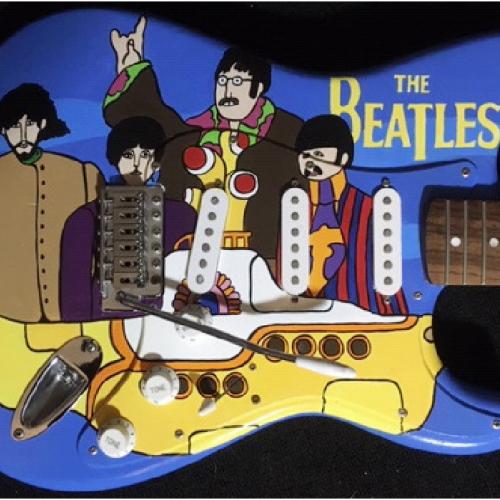The Beatles Guitar Yellow Submarine Hand Painted Fender Guitar by Bill Schuler