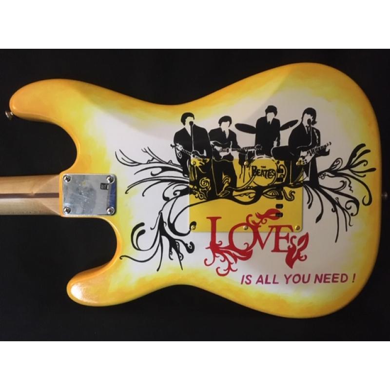 ALL YOU NEED IS LOVE BEATLES GUITAR  Hand Painted Fender Guitar by Bill Schuler