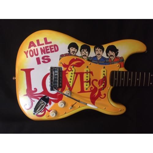 ALL YOU NEED IS LOVE BEATLES GUITAR  Hand Painted Fender Guitar by Bill Schuler