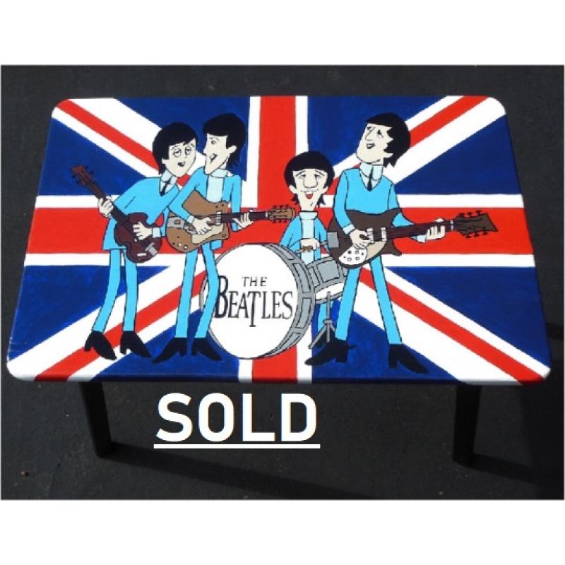 SOLD BEATLES TABLE Hand Painted Fender Guitar by Bill Schuler