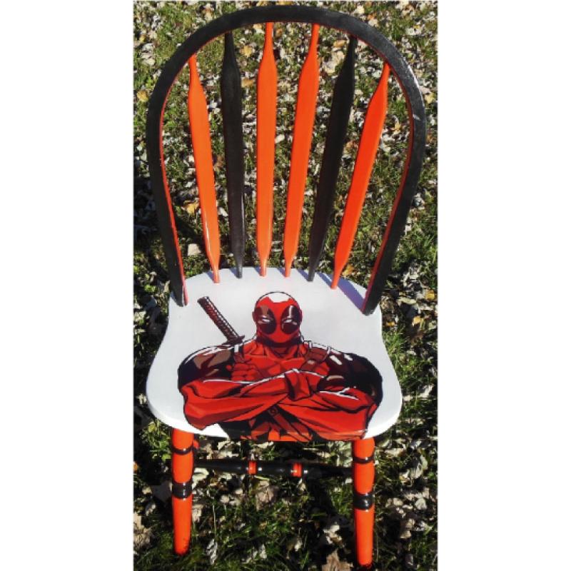 DEADPOOL Hand Painted Chair  ~ Classic Hand Painted Hand Made signed by Bill Schuler Free Shipping